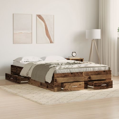 Lit Vidaxl Avec Tiroirs En Vieux Bois 120x200 Cm En Bois D'ingénierie