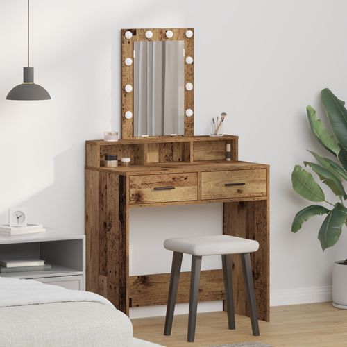 Table De Maquillage Vidaxl Avec Lumière Led En Bois Vintage 79x41x140 Cm