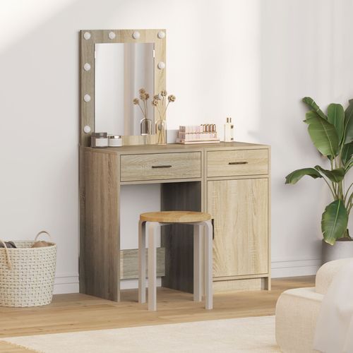 Ensemble De Coiffeuse 2 Pièces Avec Led En Bois D'ingénierie Chêne Sonoma