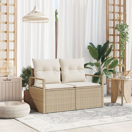 Sofa De Jardin 2 Places Vidaxl Avec Rangement Et Coussins En Poly Rotin Beige