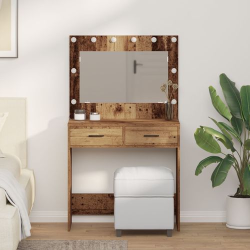 Table De Maquillage Vidaxl Avec Lumières Led Bois Ancien 78,5x41x135 Cm