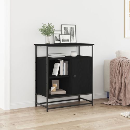 Buffet Vidaxl Noir Chêne 69x35x80 Cm Bois D'ingénierie Et Acier