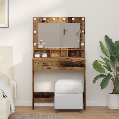 Table De Maquillage Vidaxl Avec Lumières Led En Bois Vieux 79x41x135 Cm