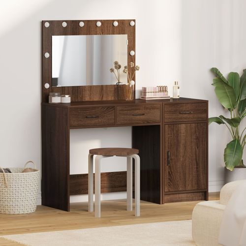 Ensemble De Coiffeuse 2 Pièces Avec Led En Bois D'ingénierie Chêne Noir