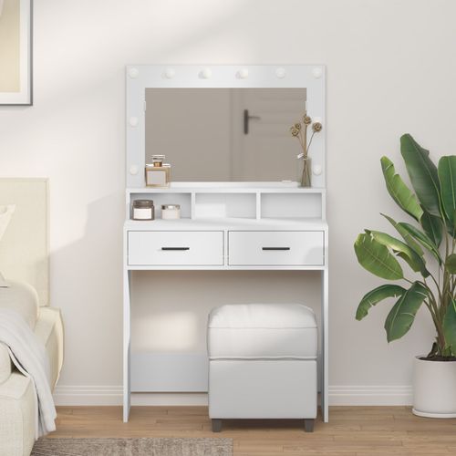 Coiffeuse Vidaxl Avec Lumières Led, Blanche, 79x41x135 Cm
