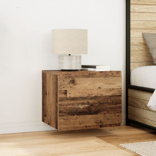 Armoire De Nuit Vidaxl Avec Led Montée Au Mur En Vieux Bois 50x39x41 Cm