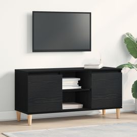 Meuble Tv Vidaxl Avec Pieds En Bois Noir Chêne 102x35x50 Cm
