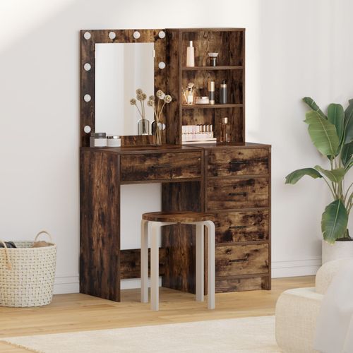 Ensemble De Coiffeuse De 2 Pièces Vidaxl Avec Led En Bois D'ingénierie Chêne Fumé