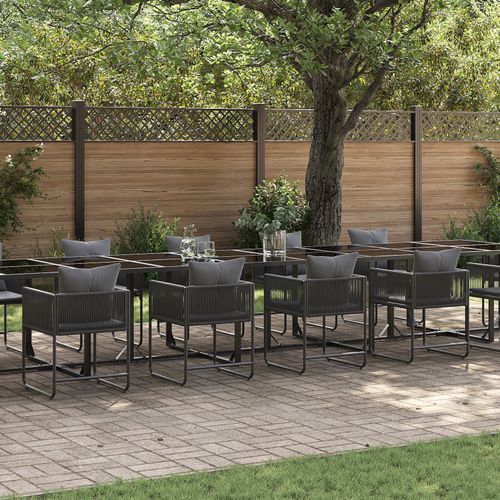 Vidaxl Ensemble De Salle À Manger De Jardin De 19 Pièces Avec Coussins Acier Noir Et Rattan Synthétique