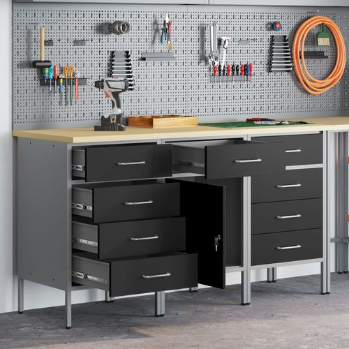 Set De Bureau 3 Pièces Vidaxl Noir Et Gris En Bois D'ingénierie Et Acier