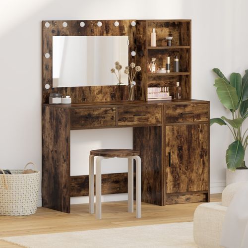 Set De Coiffeuse 2 Pièces Vidaxl Avec Led En Chêne Fumé En Bois D'ingénierie