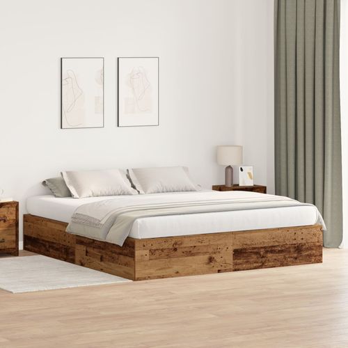 Cadre De Lit Vidaxl Bois Récupéré Chêne Massif Durable Lit De Rangement