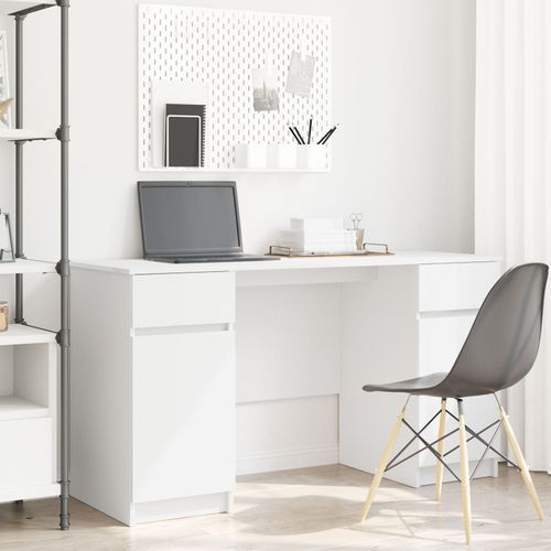 Bureau Vidaxl Blanc 140x49x76 Cm En Bois D'ingénierie