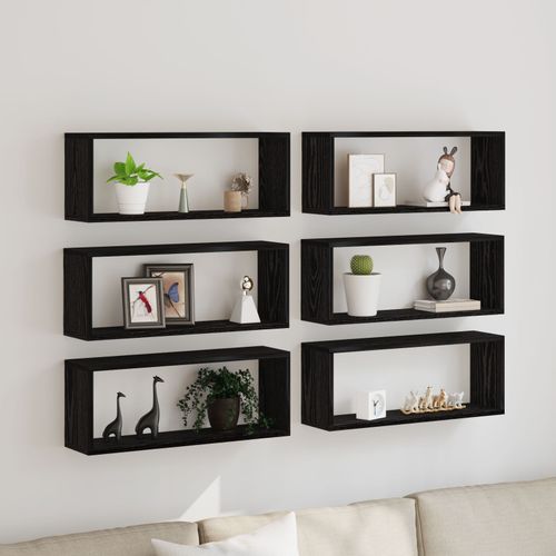 Étagères Murales Vidaxl 6 Pcs Chêne Noir 60x15x23 Cm Bois Reconstitué