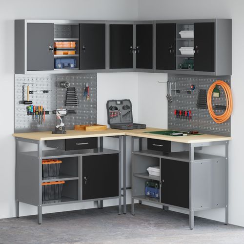Set de rangement pour outils de 10 pièces vidaXL en bois d'ingénierie et métal noir