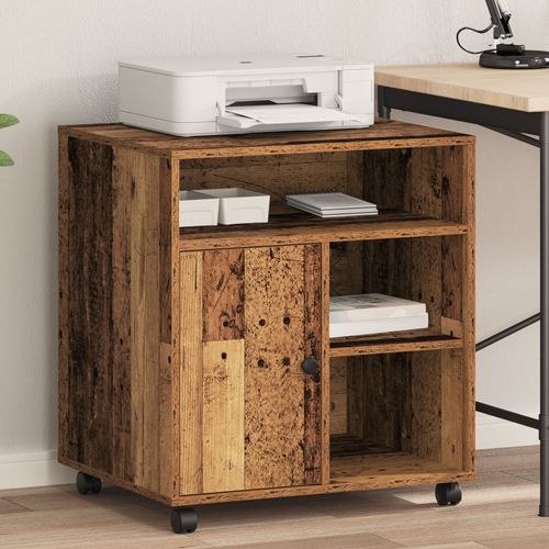 Support D'imprimante Vidaxl Avec Roulettes En Bois Ancien 60x50x67 Cm