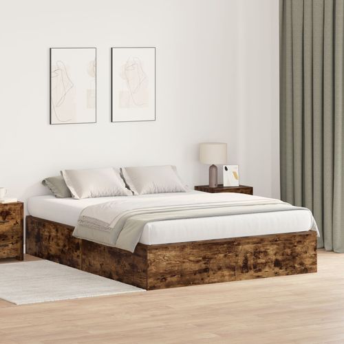 Cadre De Lit De Rangement Vidaxl Chêne Fumé 150x200 Cm