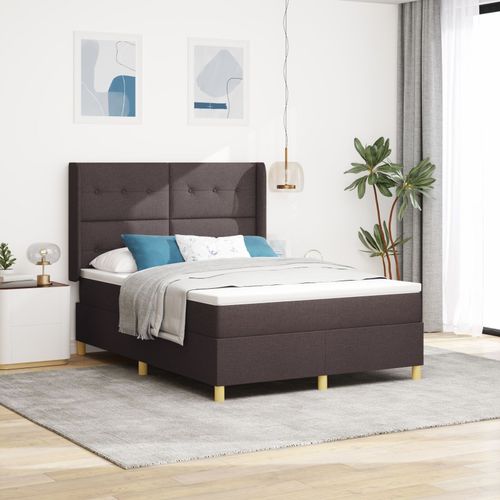 Box Spring Bed vidaXL avec Matelas & LED Marron Foncé 140x190 cm Tissu