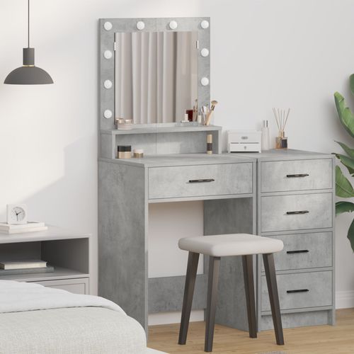 Table De Maquillage Vidaxl Avec Des Lumières Led En Gris Béton, 50x41x135 Cm