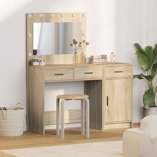 Set De Coiffeuse 2 Pièces Avec Led En Bois D'ingénierie Chêne Sonoma