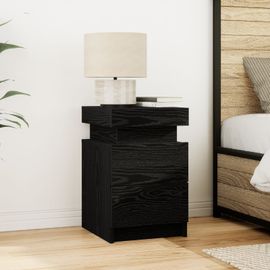 Table De Chevet Vidaxl Avec Lumières Led Chêne Noir 35x39x55 Cm