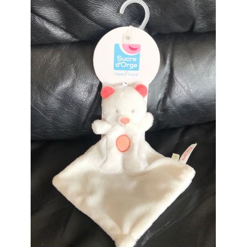 Doudou Plat Ours Sucre D'orge Triangle Blanc Rose 23 Cm
