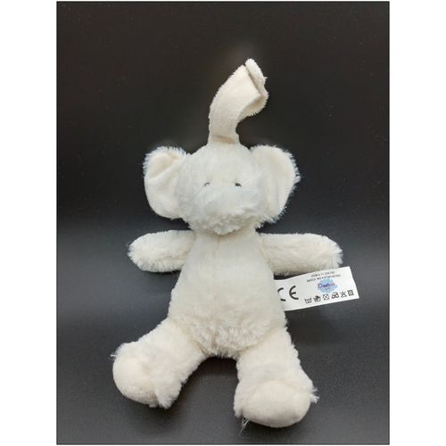 Petit Doudou Éléphant Blanc - Logitoys - Ouatoo Soft - Grelot - Accroche Poussette/Tétine - Env. 20cm