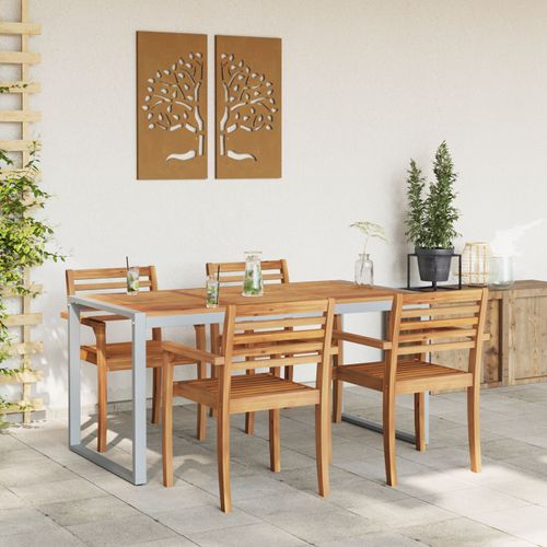 Table De Salle À Manger Extérieure Vidaxl Grise 160x80x75 Cm Acier Et Bois Massif D'acacia