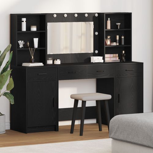 Ensemble De Coiffeuse 3 Pièces Vidaxl En Bois D'ingénierie Noir