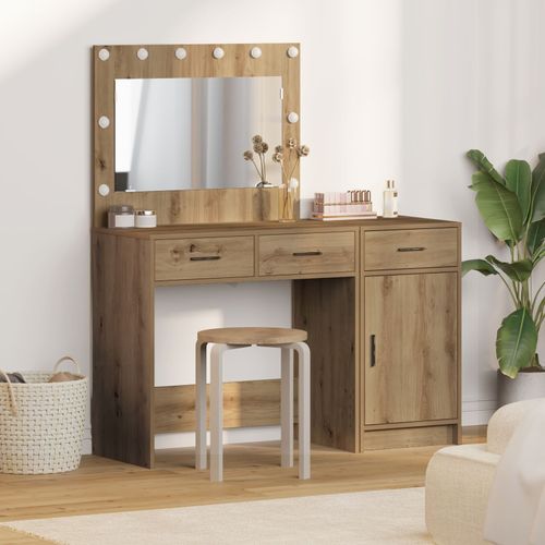 Set De Coiffeuse 2 Pièces Avec Led En Bois D'ingénierie Chêne