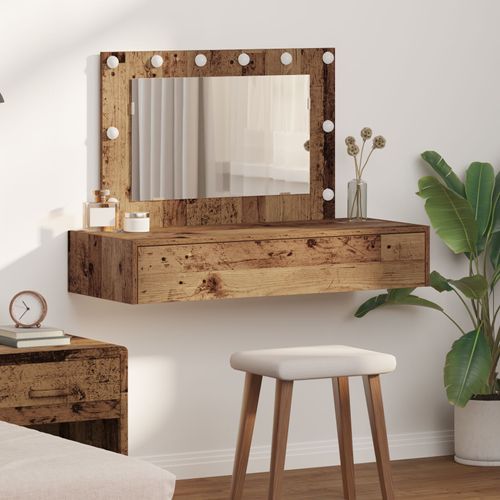 Table De Maquillage Murale Vidaxl Avec Éclairage Led En Bois Ancien