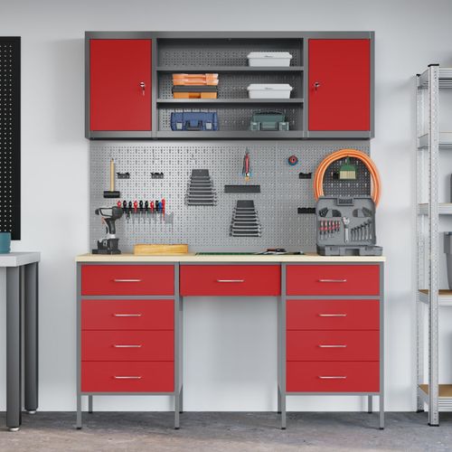 Vidaxl Kit De Bureau Et Panneau À Outils 7 Pièces Rouge Mdf Et Métal