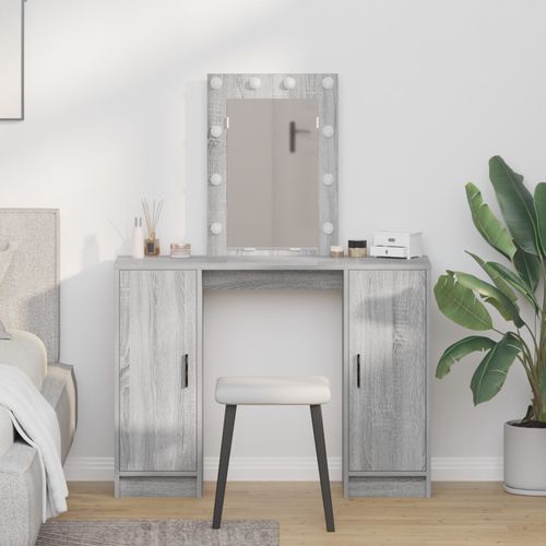Coiffeuse Vidaxl Avec Lumières Led, En Gris Sonoma, 102x33x135 Cm