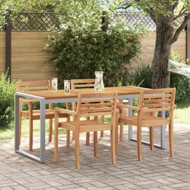 Table De Repas D'extérieur Vidaxl Grise 180x90x75 Cm Acier Et Bois Massif Acacia