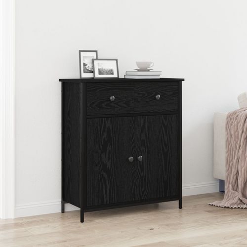 Buffet Vidaxl Noir Chêne 70x30x80 Cm Bois Reconstitué Et Acier