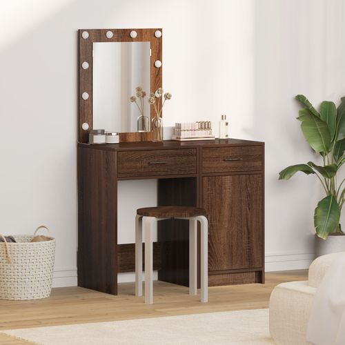 Ensemble De Coiffeuse 2 Pièces Avec Led En Bois D'ingénierie Chêne Noir