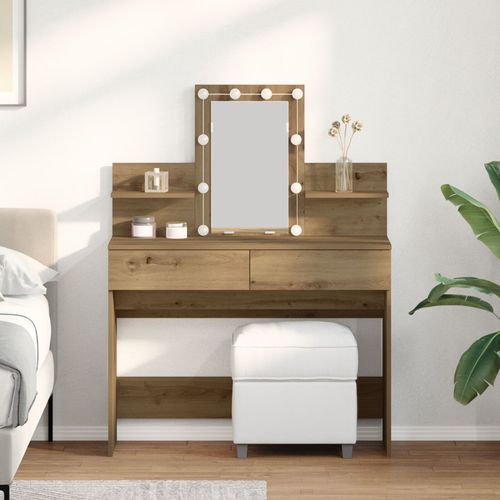 Table De Maquillage Vidaxl Avec Led Chêne Artisan 100x40x130 Cm