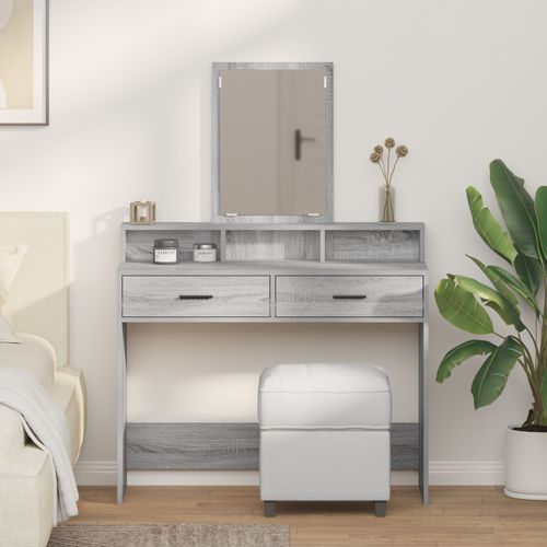 Table De Maquillage Vidaxl Avec Tiroirs Gris Sonoma 100x41x140 Cm