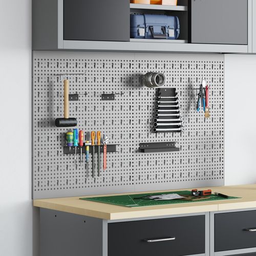 vidaXL Panneaux perforés 2 pcs avec 8 accessoires Gris 50x60 cm Acier