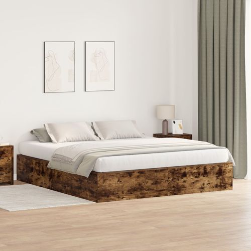 Cadre De Lit De Rangement Vidaxl Chêne Fumé 200x200 Cm