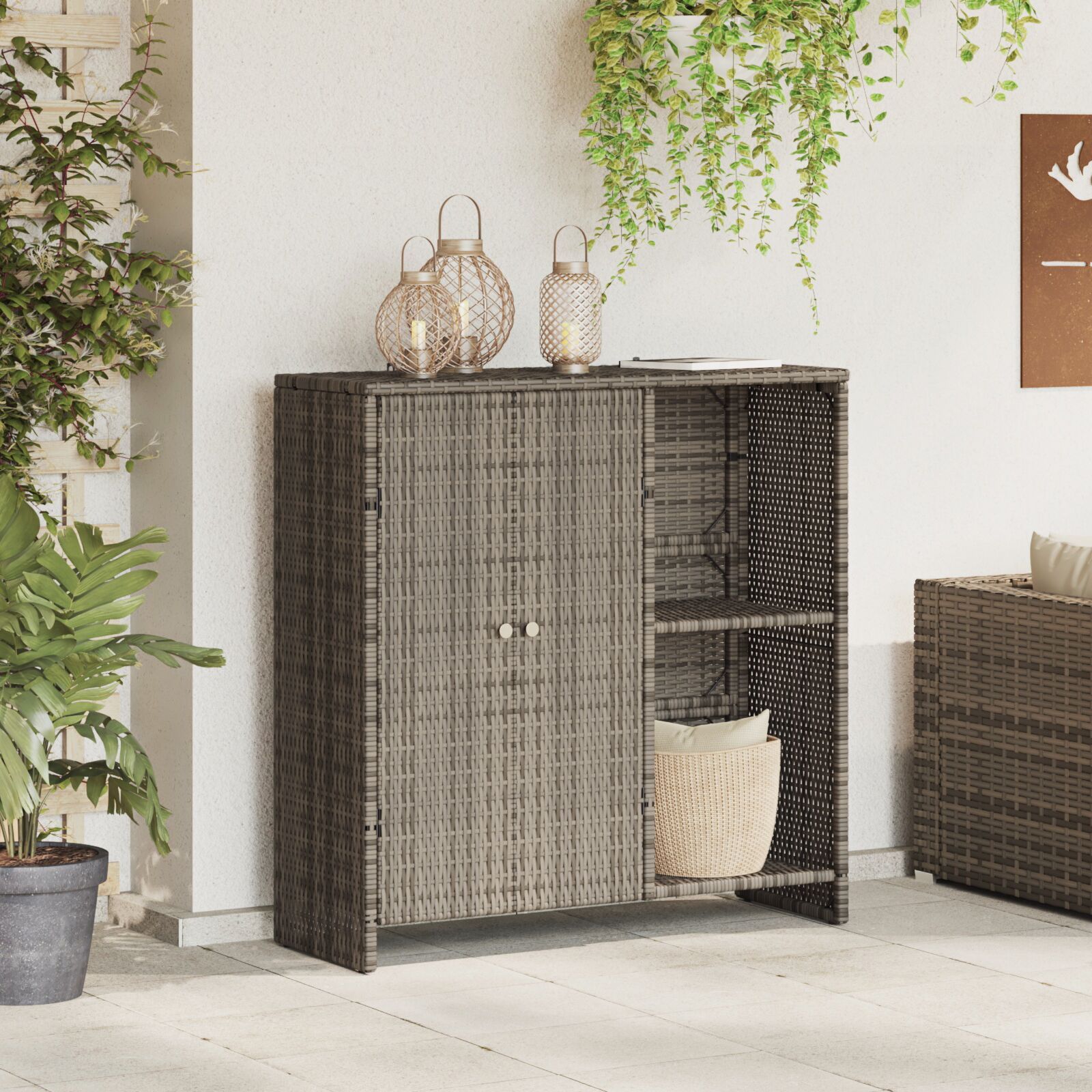 Armoire De Rangement Vidaxl Grise 100x36x102 Cm Rattan