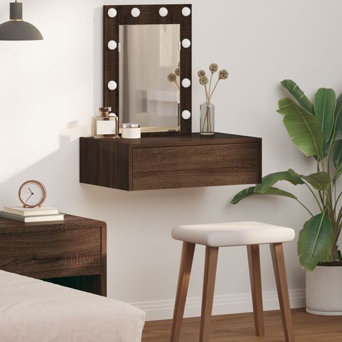 Table De Maquillage Suspendue Vidaxl Avec Lumières Led En Chêne Marron