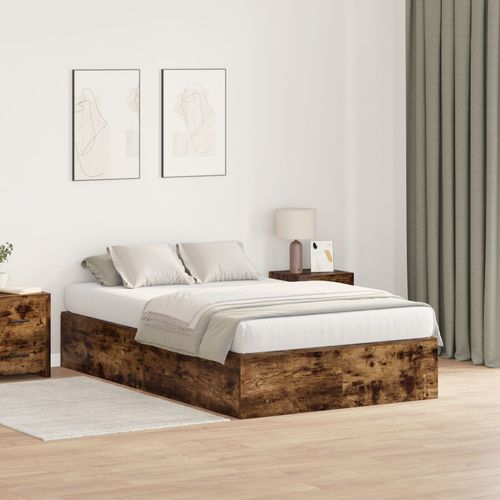 Cadre De Lit De Rangement Vidaxl Chêne Fumé 120x190 Cm