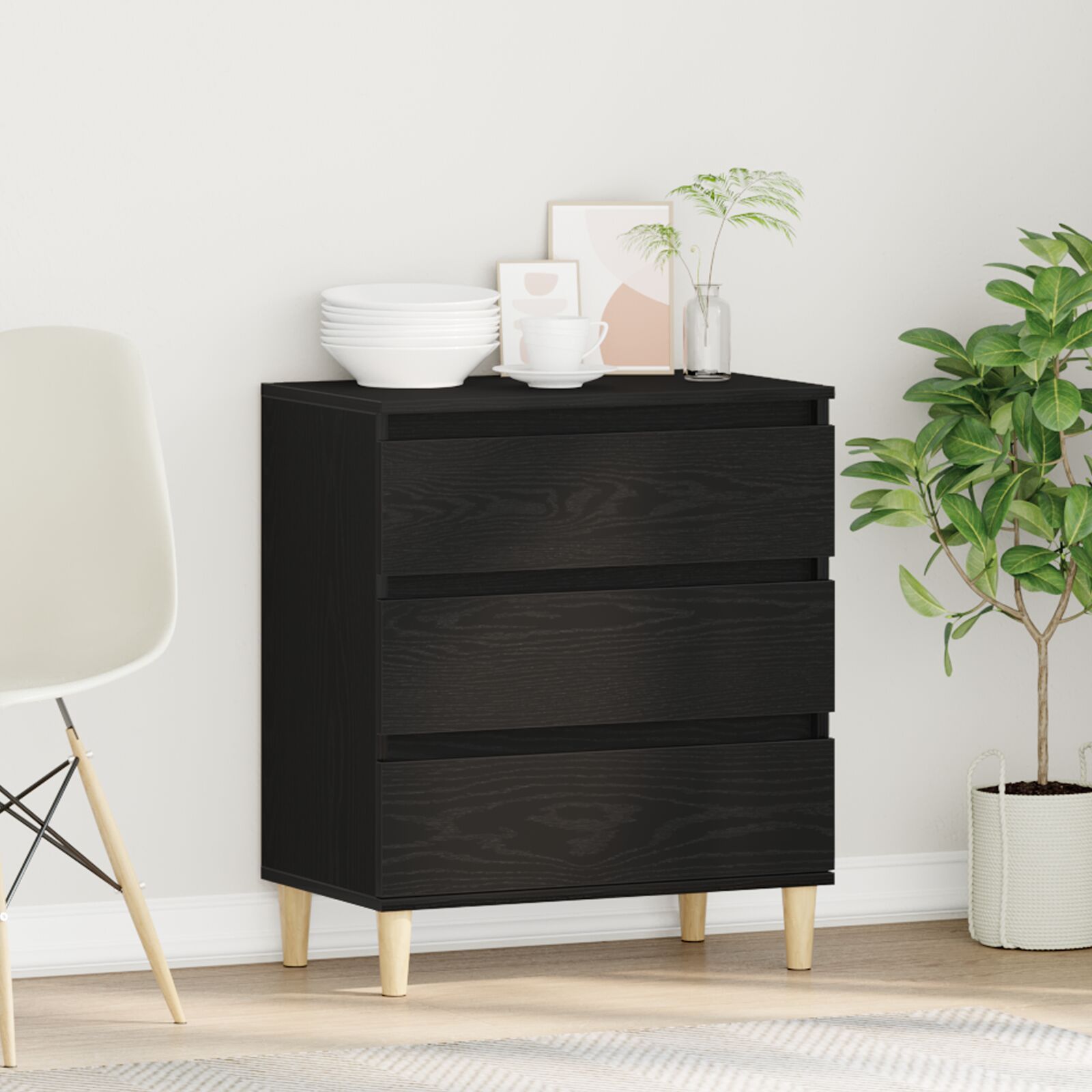 Buffet Vidaxl Noir Chêne 60x35x70 Cm Bois D'ingénierie