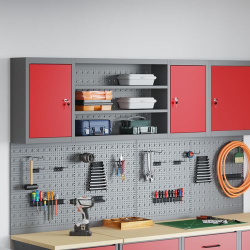 Armoire à outils murale vidaXL avec panneau perforé Rouge 150x20x55 cm Acier