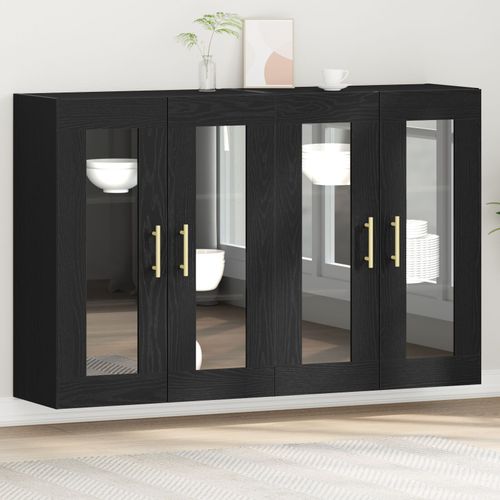 Buffet Monté Au Mur Vidaxl Set De 2 Chêne Noir Bois D'ingénierie