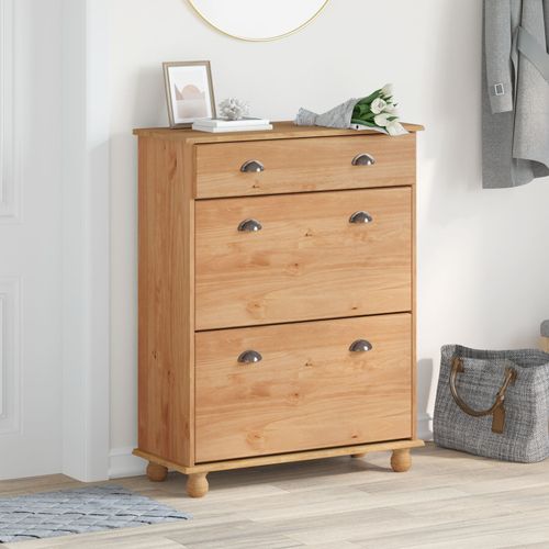 Vidaxl Étagère À Chaussures Marron Bois De Pin Massif Moyenne Rangement
