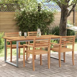 Table De Repas Extérieure Vidaxl Grise 180x90x75 Cm En Acier Et Bois D'acacia