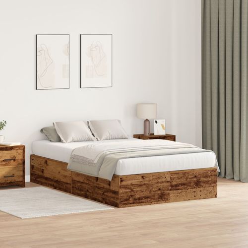 Cadre De Lit De Rangement Vidaxl En Bois Ancien 120x190 Cm