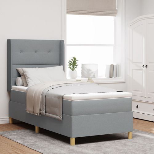 vidaXL Matelas Box Spring avec Matelas et Lumière LED Gris Clair 90x200 cm Tissu